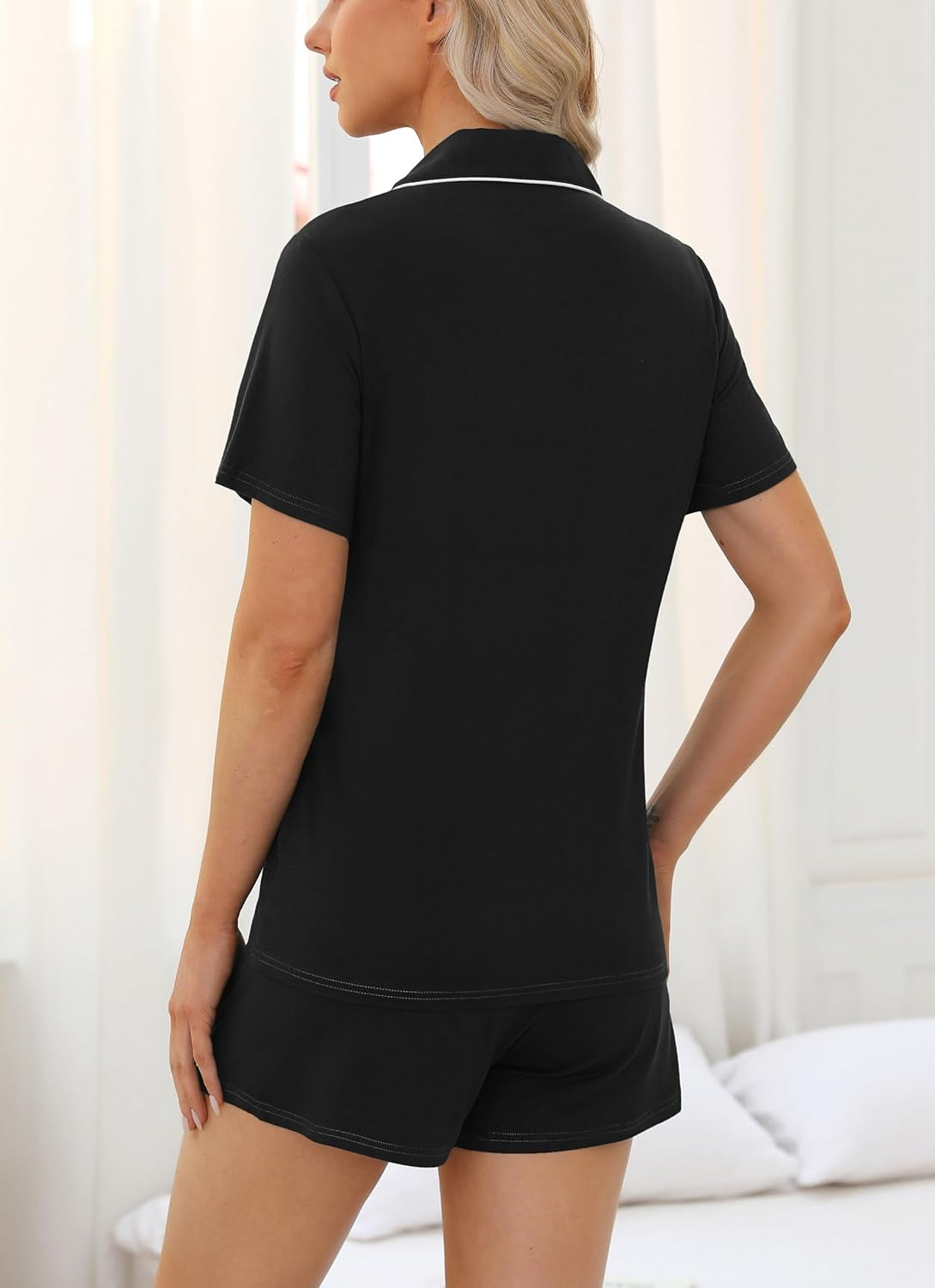 Womens Pijamas Set Short Sleeve Sleepwear Button down Nightwear Shorts Soft Pj Sets S-XXL