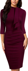 Women'S Retro Half Collar Ruffle 2/3 Sleeve Cocktail Pencil Dress